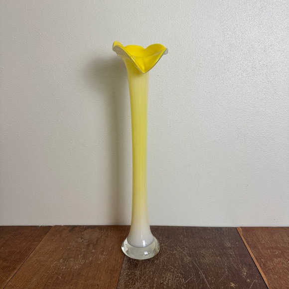 Vintage MCM Clear Yellow Blown Glass 19.5 inch Vase Jack‎ in the Pulpit - Picture 1 of 9